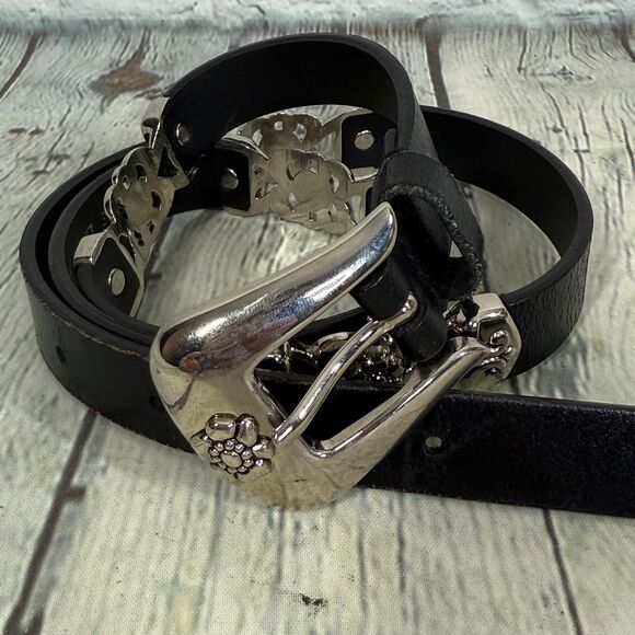 Western Geuine Leather Belt Large Set Black Brown Silver Brass Buckle Western - Picture 8 of 16